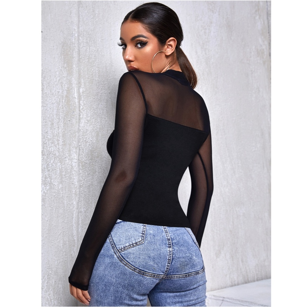 Black Mesh Long Sleeve Shirt - Picture 2 of 9